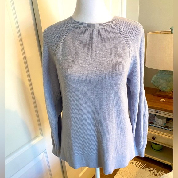 Club Monaco Cold Shoulder Sweater, Size SP, light blue. - Picture 1 of 3